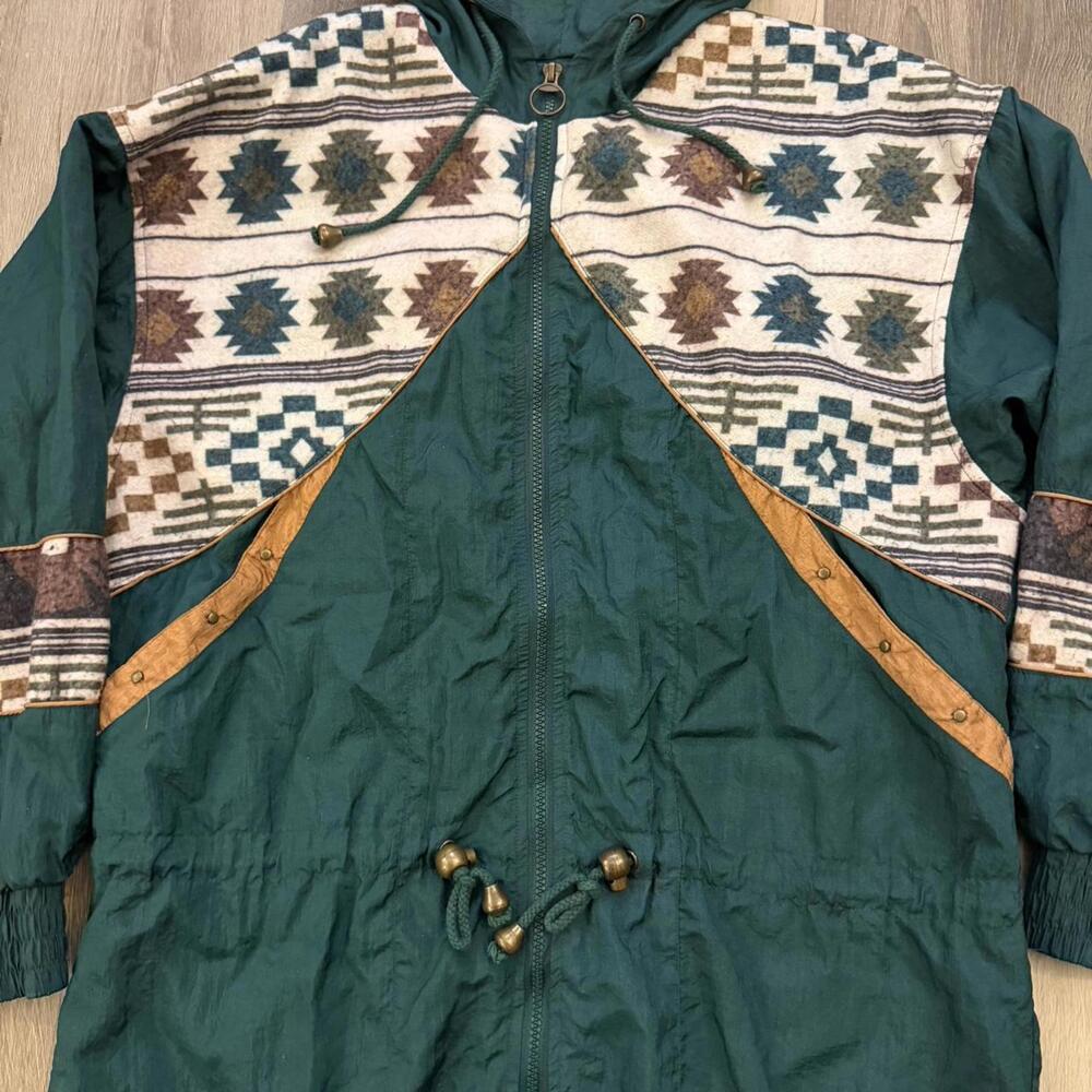 Vintage Ville Franche size M 90s Aztec Print Windbreaker Jacket #aztec - Picture 2 of 8